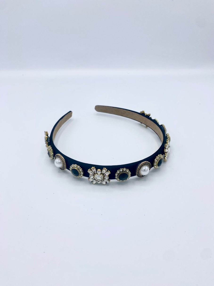 Accessoires Munich Shoebar | Headband Black Crystals And Pearls