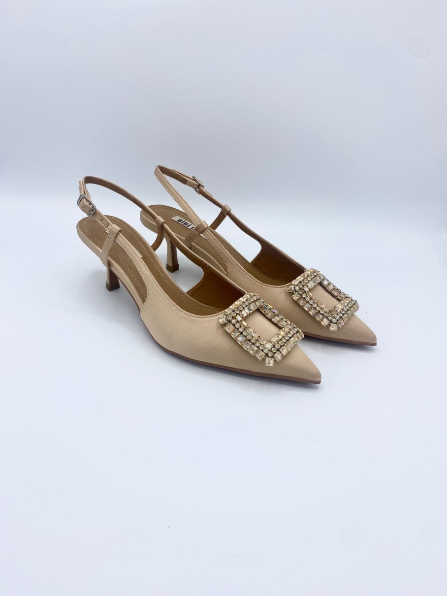 Schuhe Munich Shoebar | Crystal Satin Heel Nude