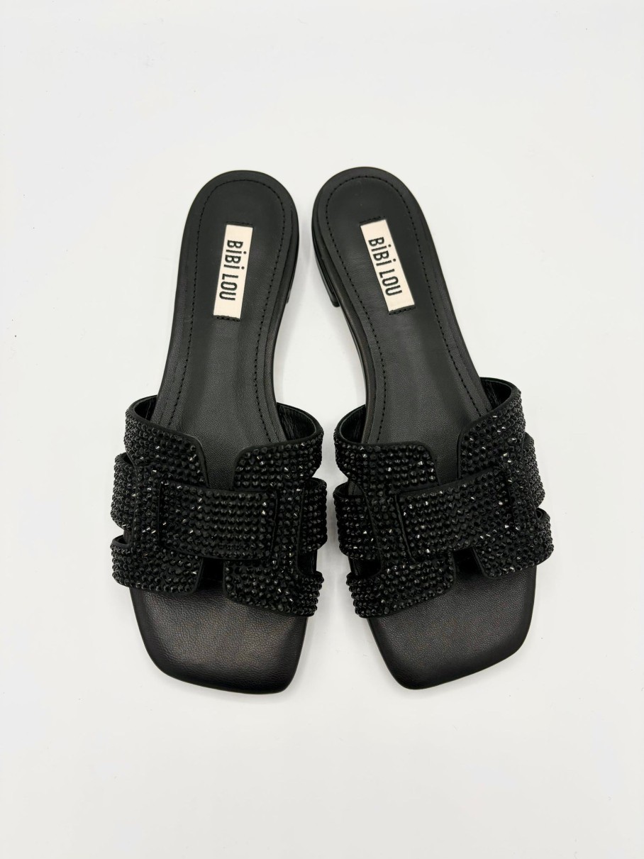 Schuhe Munich Shoebar | Black Glitter Flat Sandal