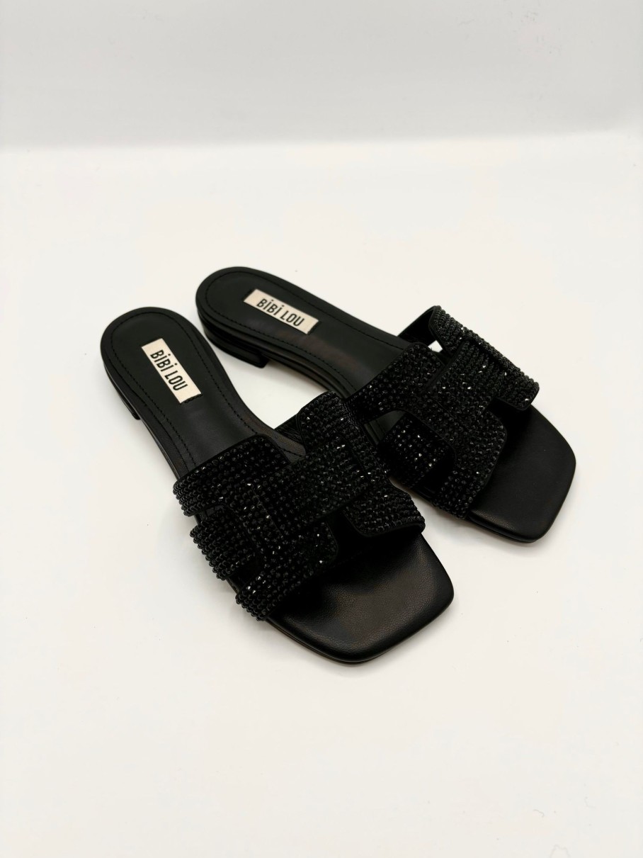 Schuhe Munich Shoebar | Black Glitter Flat Sandal